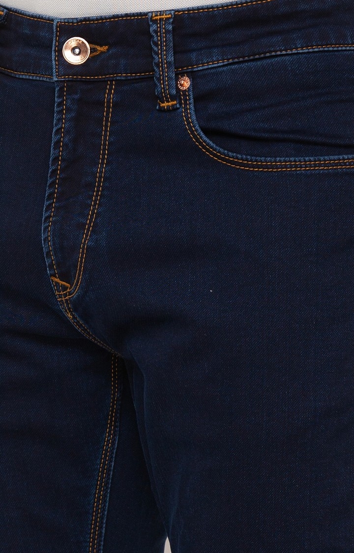 Spykar Blue Cotton Comfort Fit Straight Length Jeans