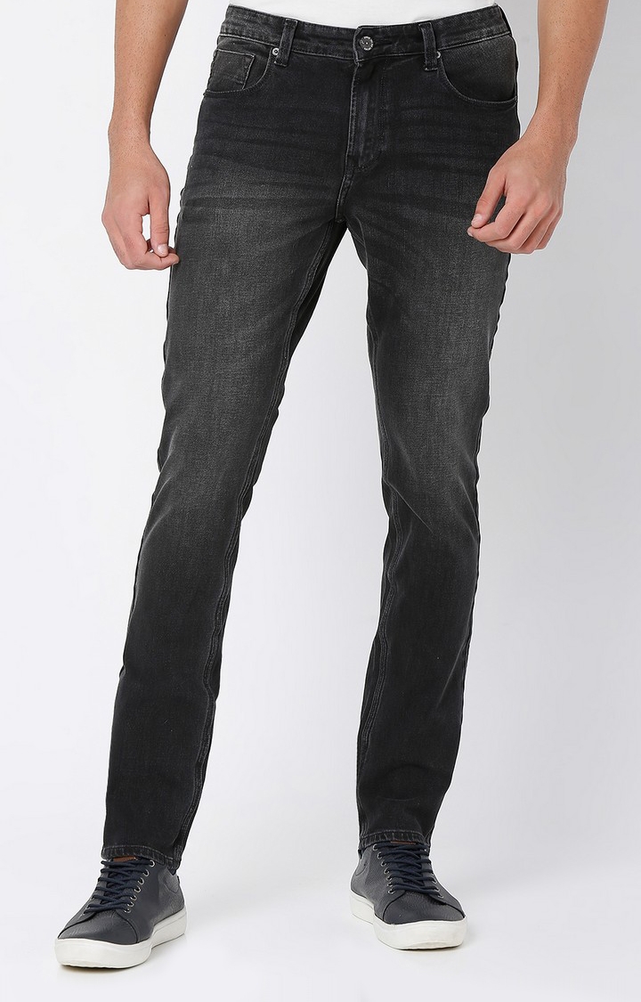 Men's Black Cotton Solid Jeans