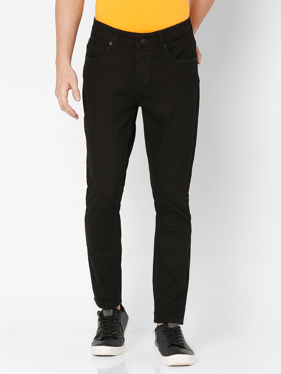 spykar | Men's Black Cotton Solid Slim Jeans