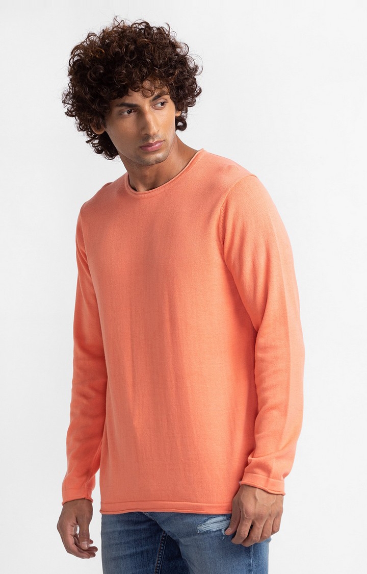 Spykar Coral Cotton Full Sleeve Casual Sweater For Men
