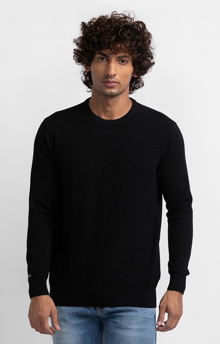 spykar | Spykar Black Cotton Full Sleeve Casual Sweater For Men