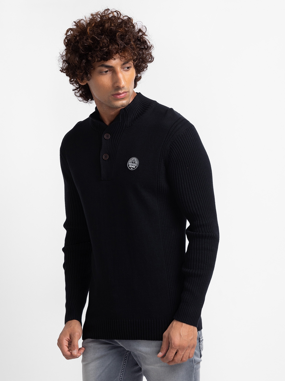 Spykar | Spykar Black Cotton Full Sleeve Casual Sweater For Men