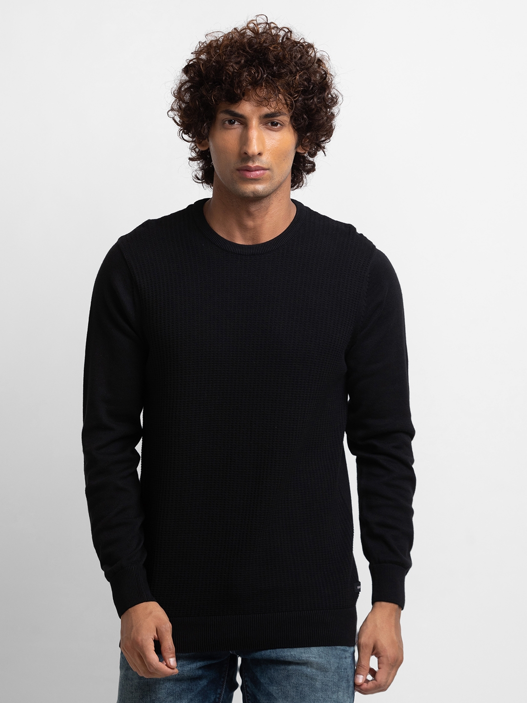 Spykar | Spykar Black Cotton Full Sleeve Casual Sweater For Men