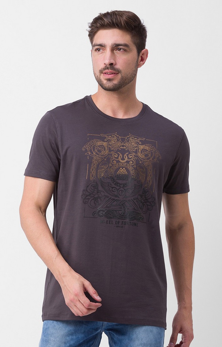 Spykar Purple Cotton Round Neck Casual T-Shirt