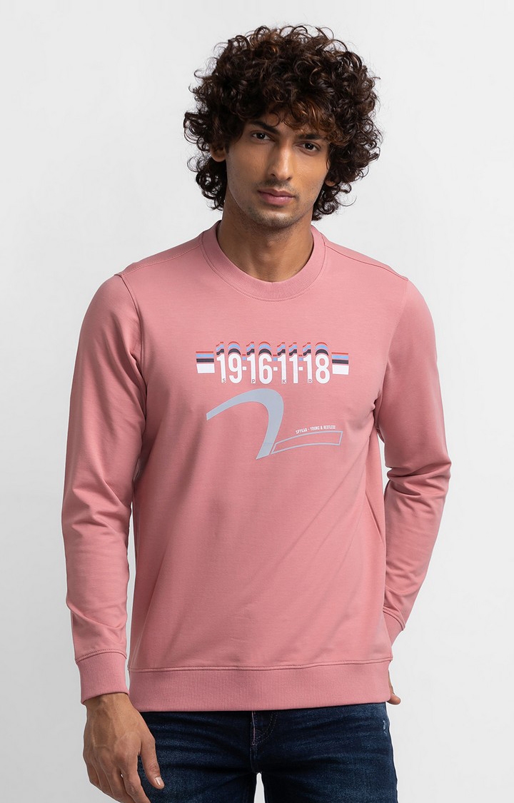 spykar | Spykar Dusty Pink Cotton Full Sleeve Round Neck Sweatshirt For Men