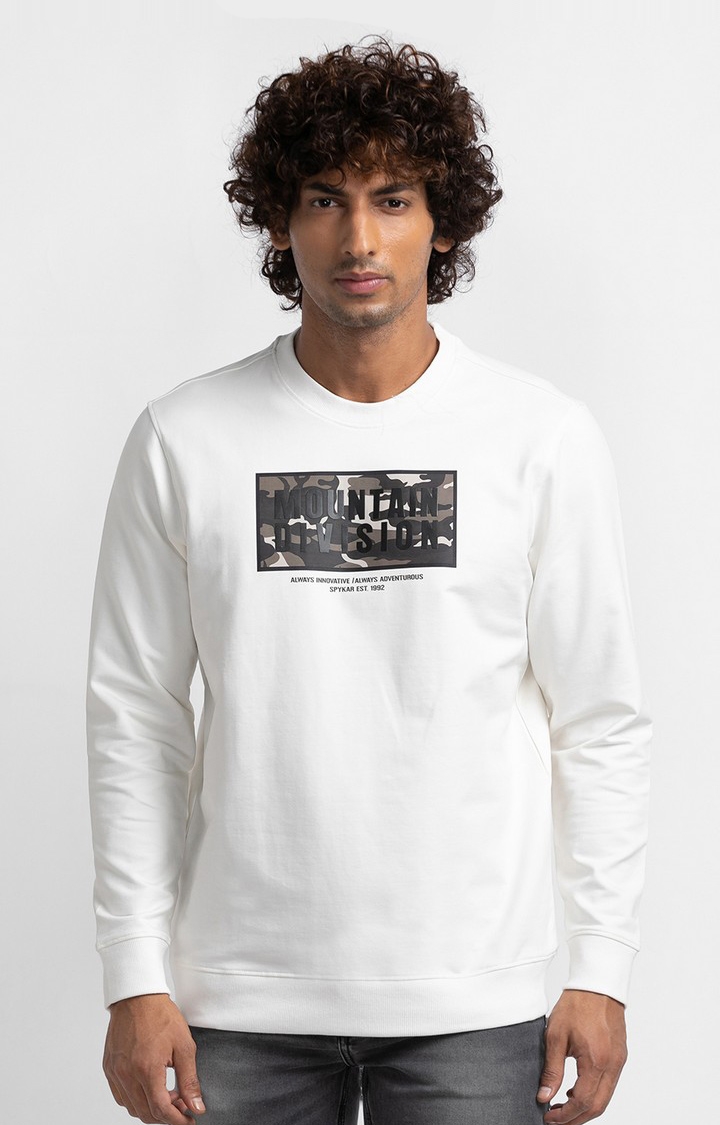 spykar | Spykar Ecru Cotton Full Sleeve Round Neck Sweatshirt For Men