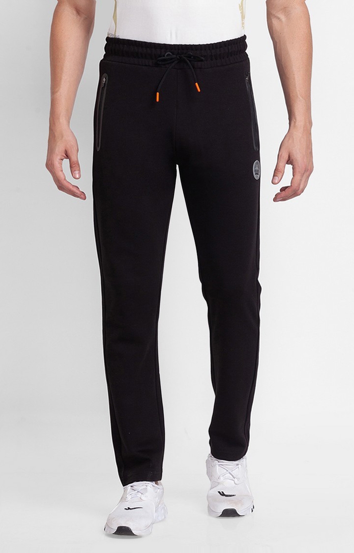 spykar | Men's Black Cotton Solid Trackpants