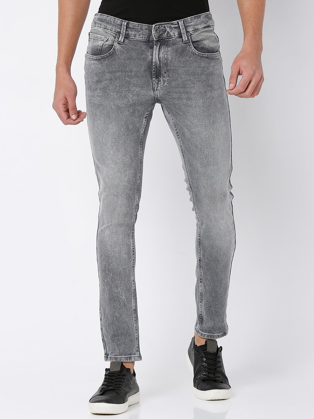 Men's Grey Cotton Solid Jeans