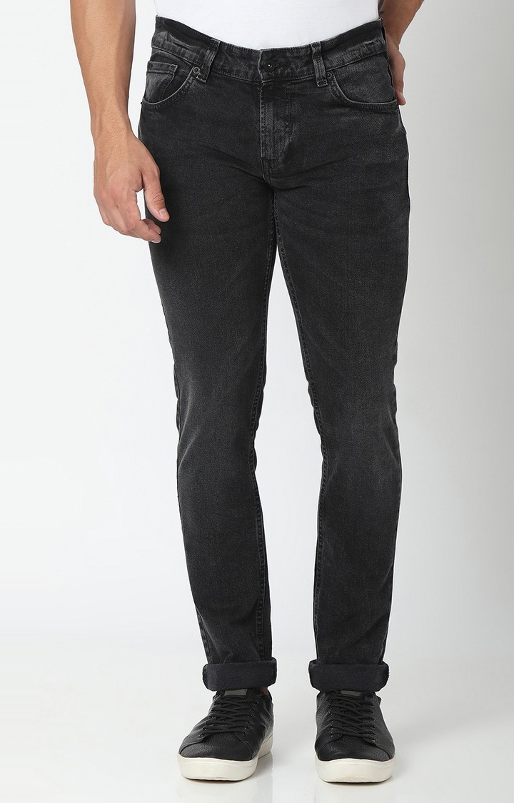 Spykar | Spykar Charcoal Black Cotton Slim Fit Narrow Length Jeans For Men (Skinny)