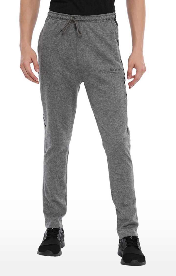 Proline | Men's Grey Cotton Blend Solid Trackpants