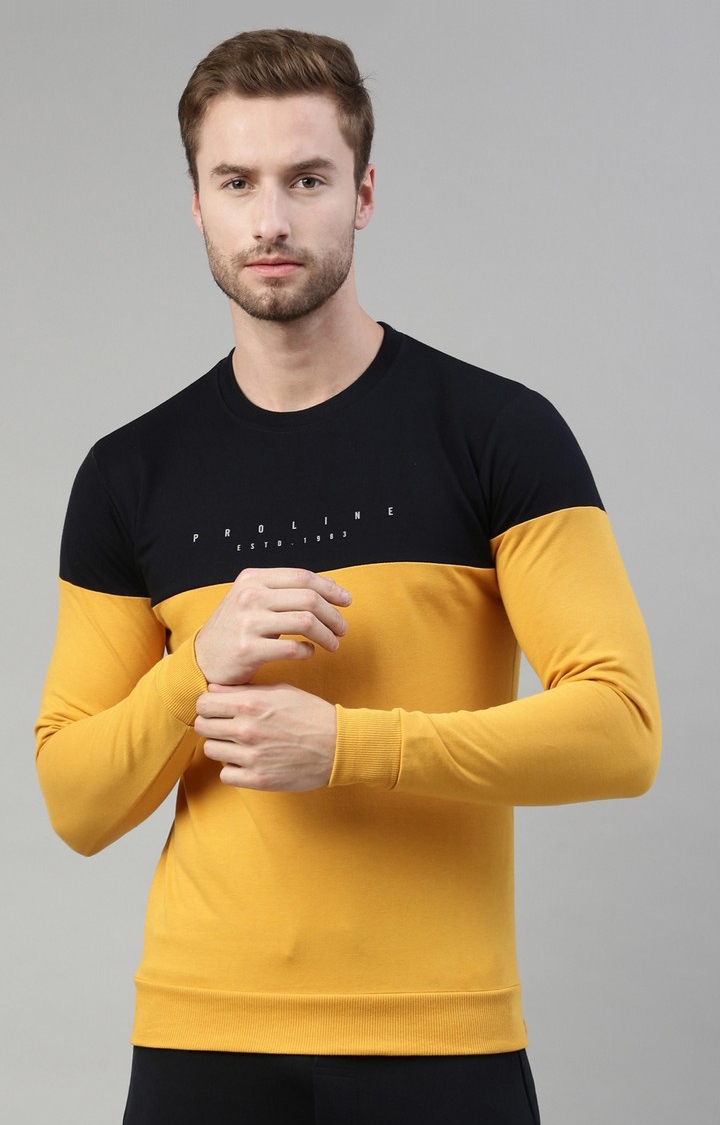Men's Yellow Cotton Blend Regular Sweatshirts