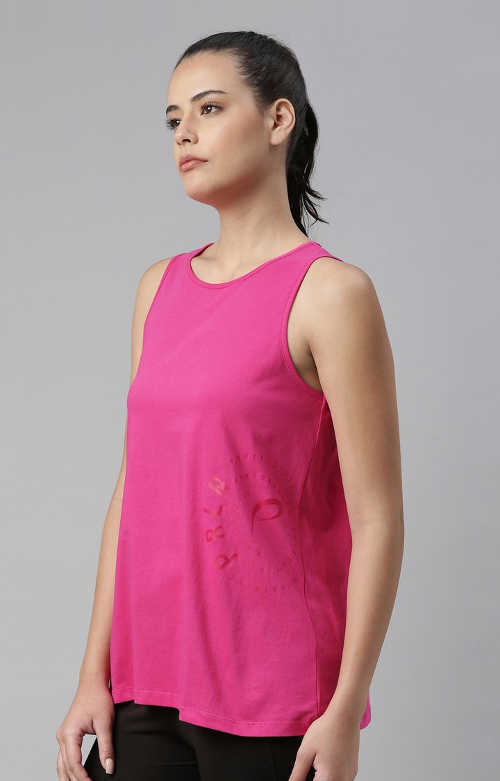 Women's Pink Cotton Blend Regular Tank Top