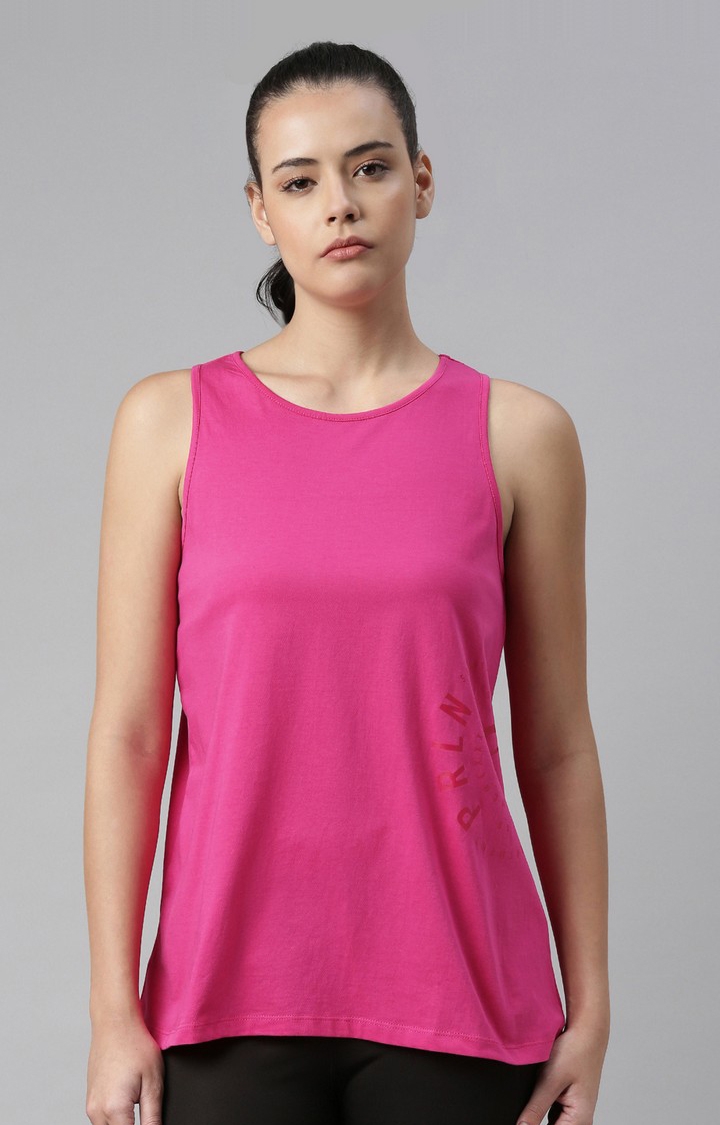 Women's Pink Cotton Blend Regular Tank Top