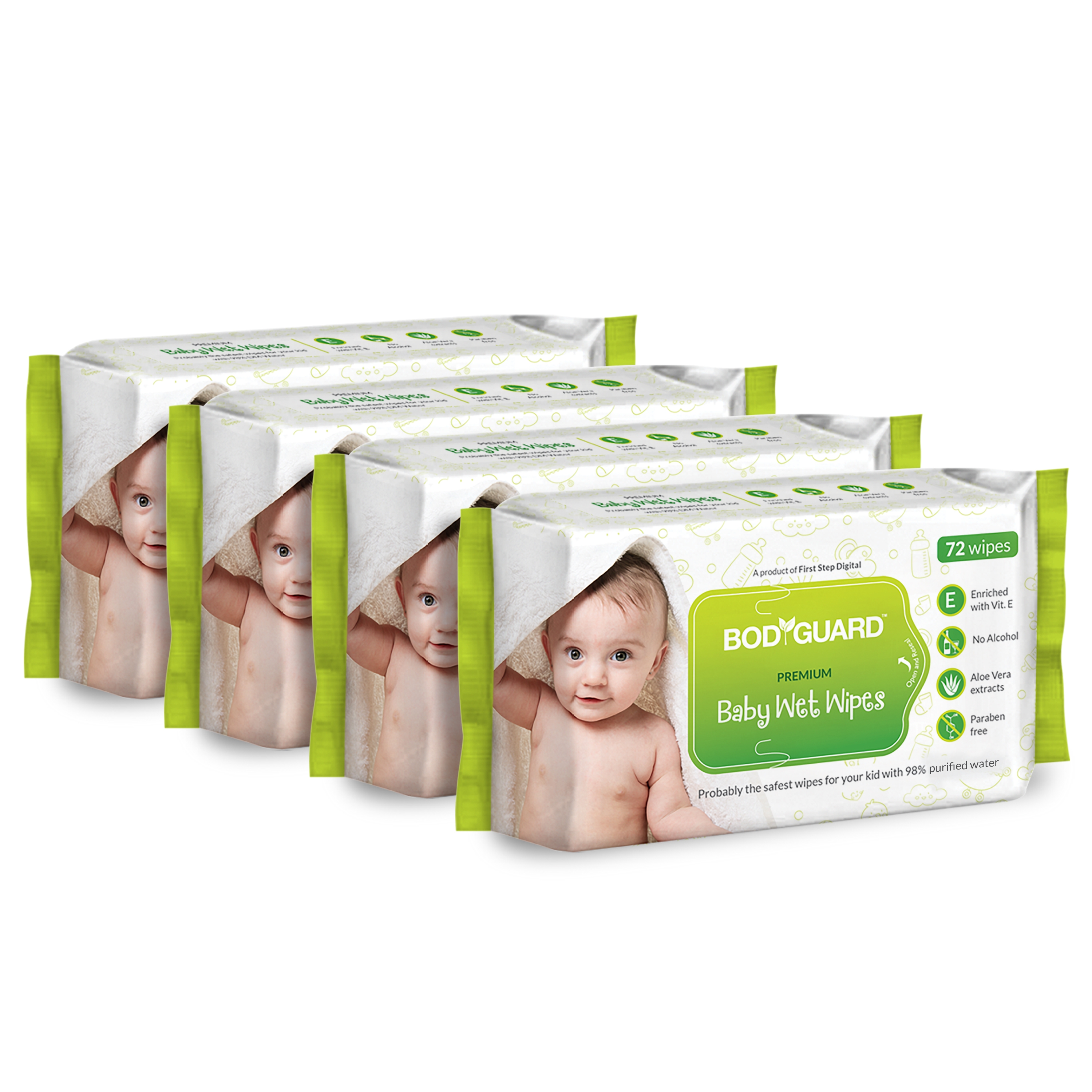 Bodyguard | Bodyguard Premium Paraben Free Baby Wet Wipes with Aloe Vera - 288 Wipes (4 Pack, 72 each)