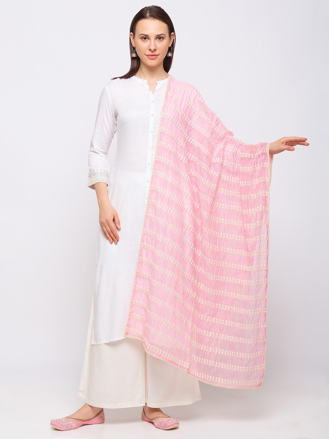 Ethnicity | Ethnicity Cotton Blend Straight  Women Pink Dupatta