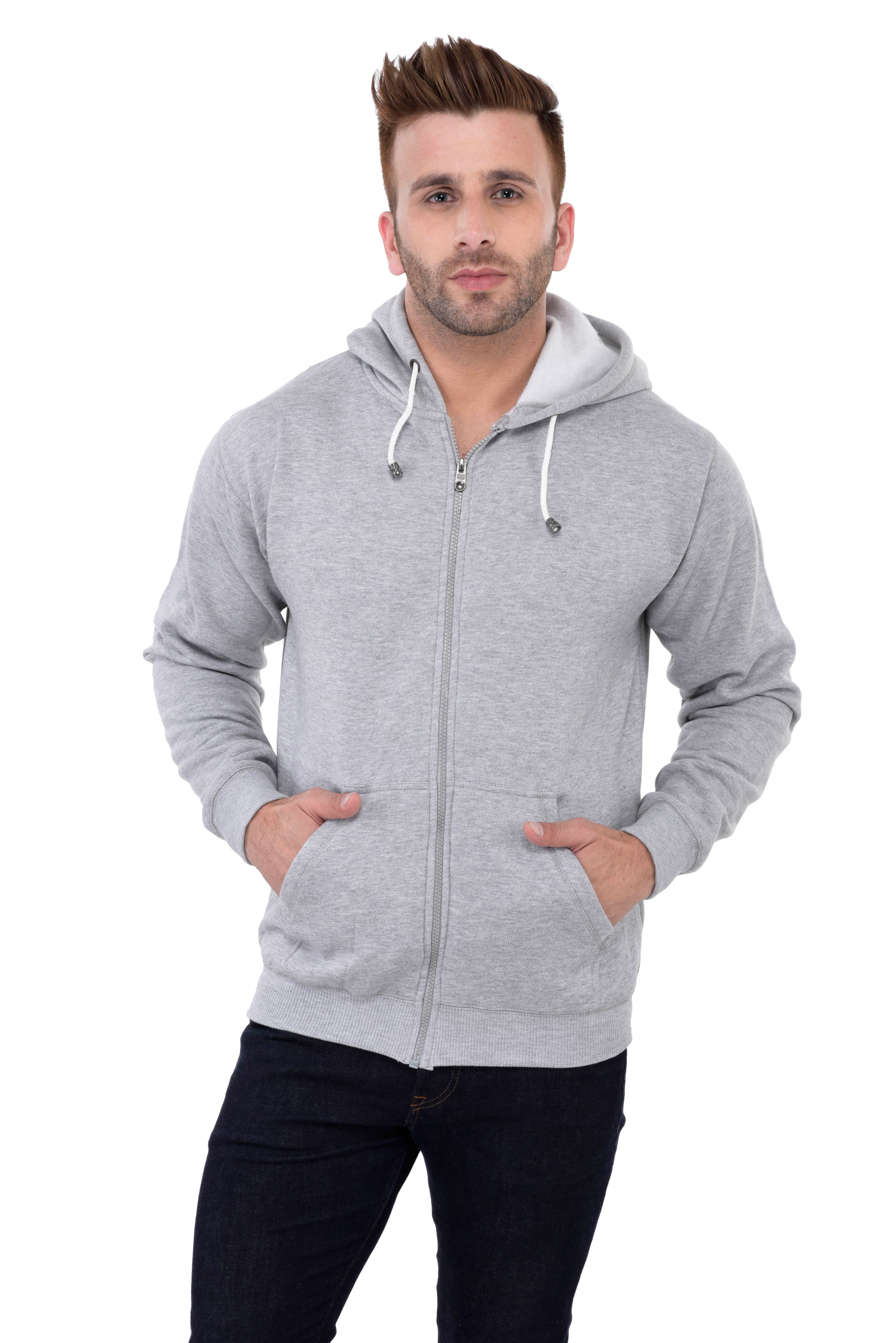 Weardo | Grey Stylish Plain Zipper Hooded Sweatshirt 