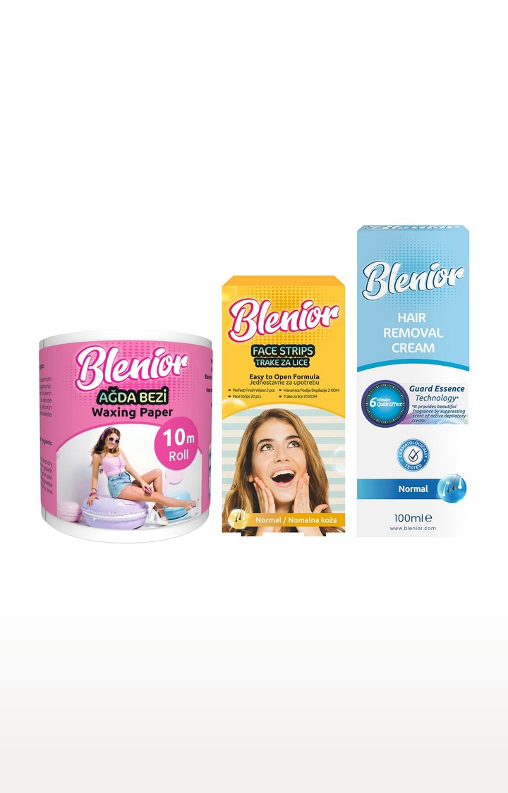 Blenior | Blenior Waxing Paper 10M Roll + Face Strip + Hair Removal Cream - Normal Skin