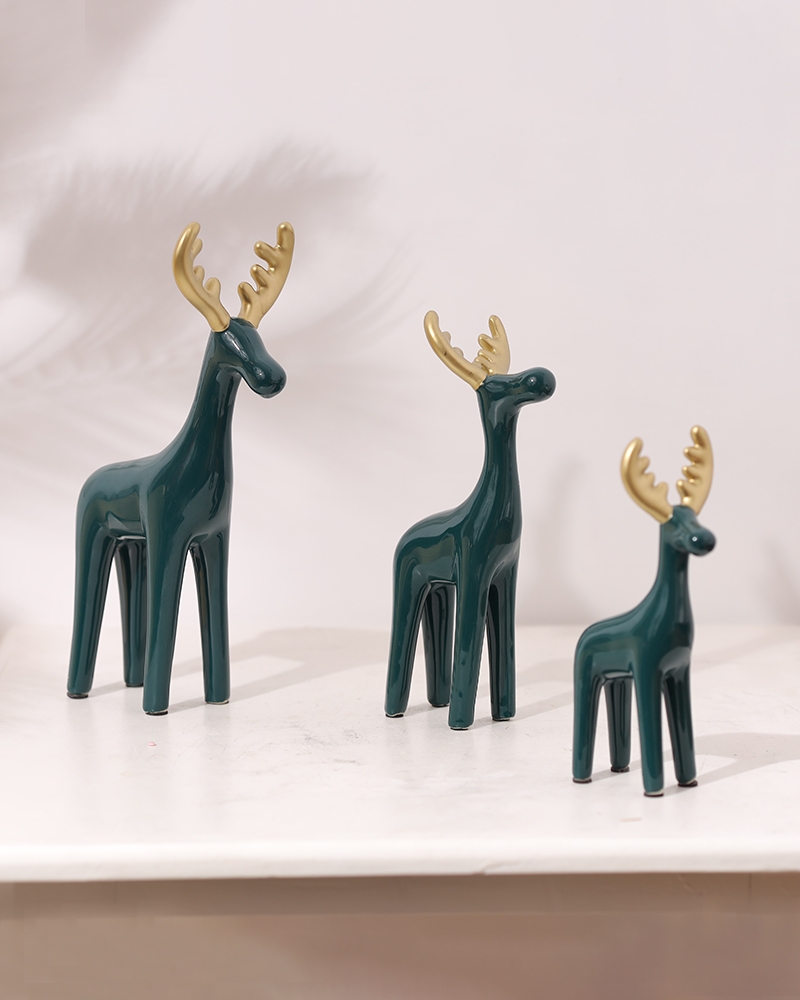 Order Happiness | Order Happiness Style Modern Ceramic Deer Figurines Home Decorative Office Decor Wedding Gifts - (Pack Of 3)