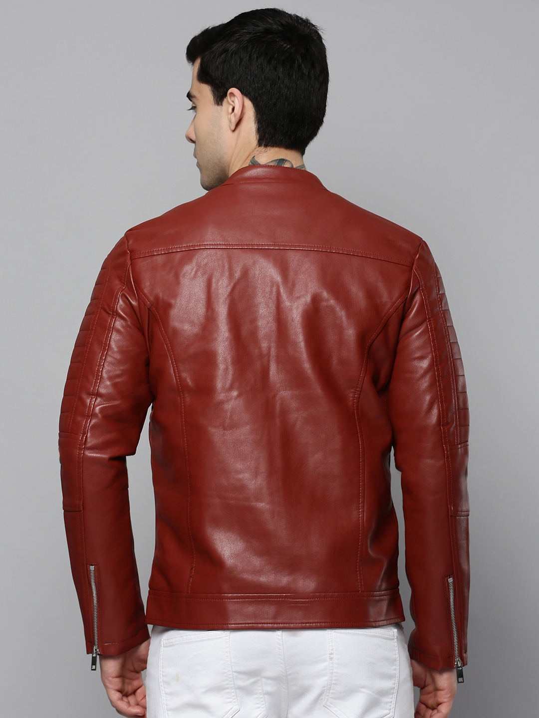 Men's Orange Leather Solid Leather Jackets