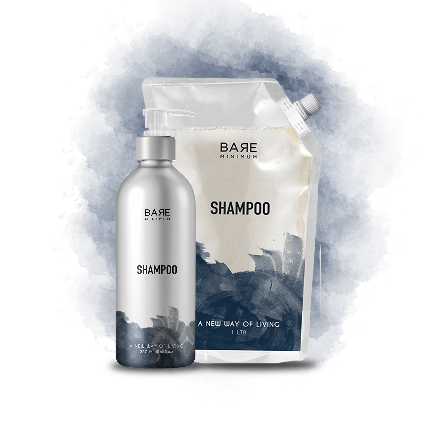 Bare Minimum | Combo of Gentle Shampoo + Refill Pack | With Extracts of Bhringraj, Brahmi, Shikakai, Chemical-free, with pH-balanced formula, Gender Neutral (Shampoo Bottle 250ML+Refill Pack 1L)