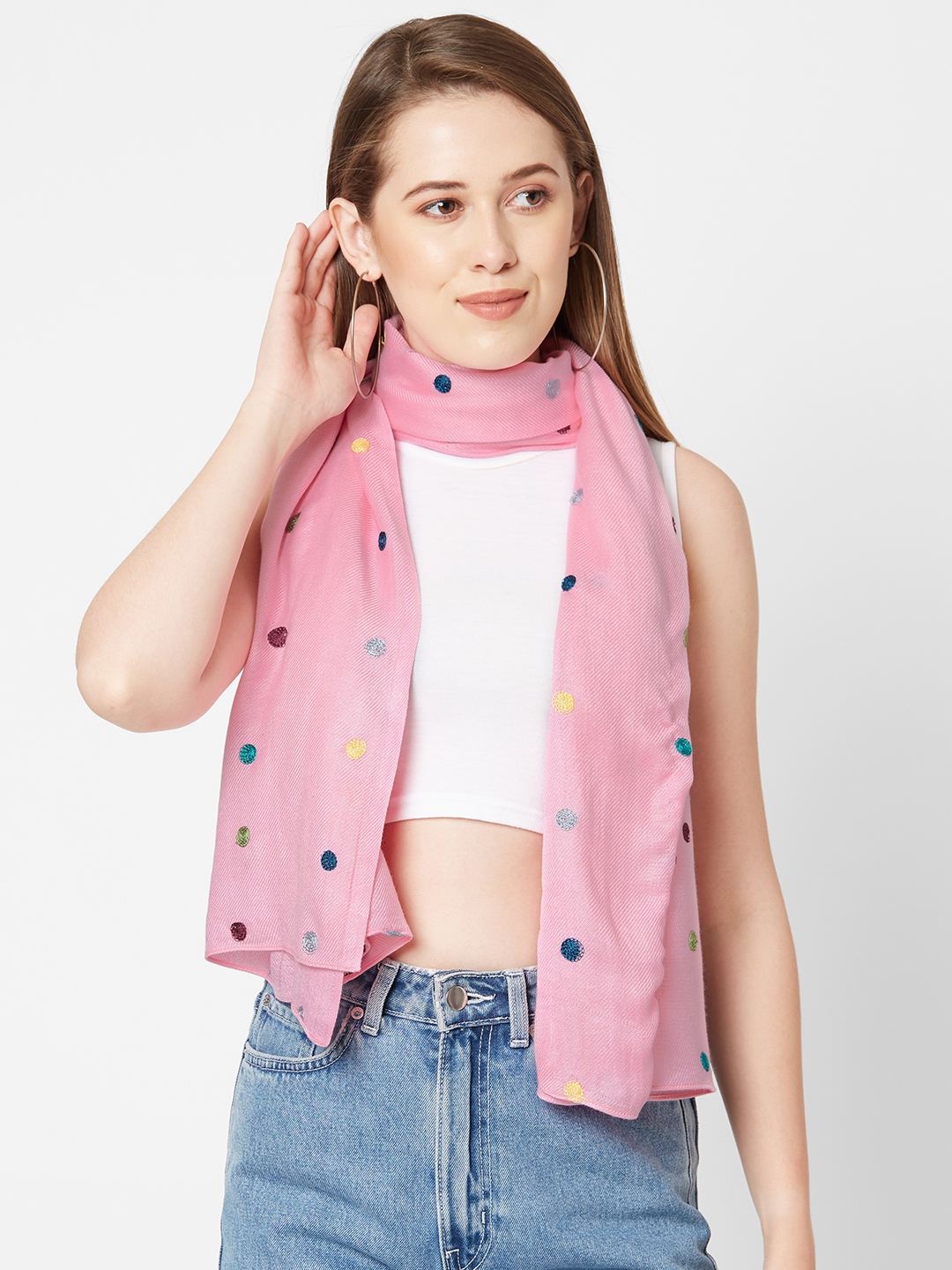 Get Wrapped | Get Wrapped Pink All Over Circle Embroidered Scarves  for Women
