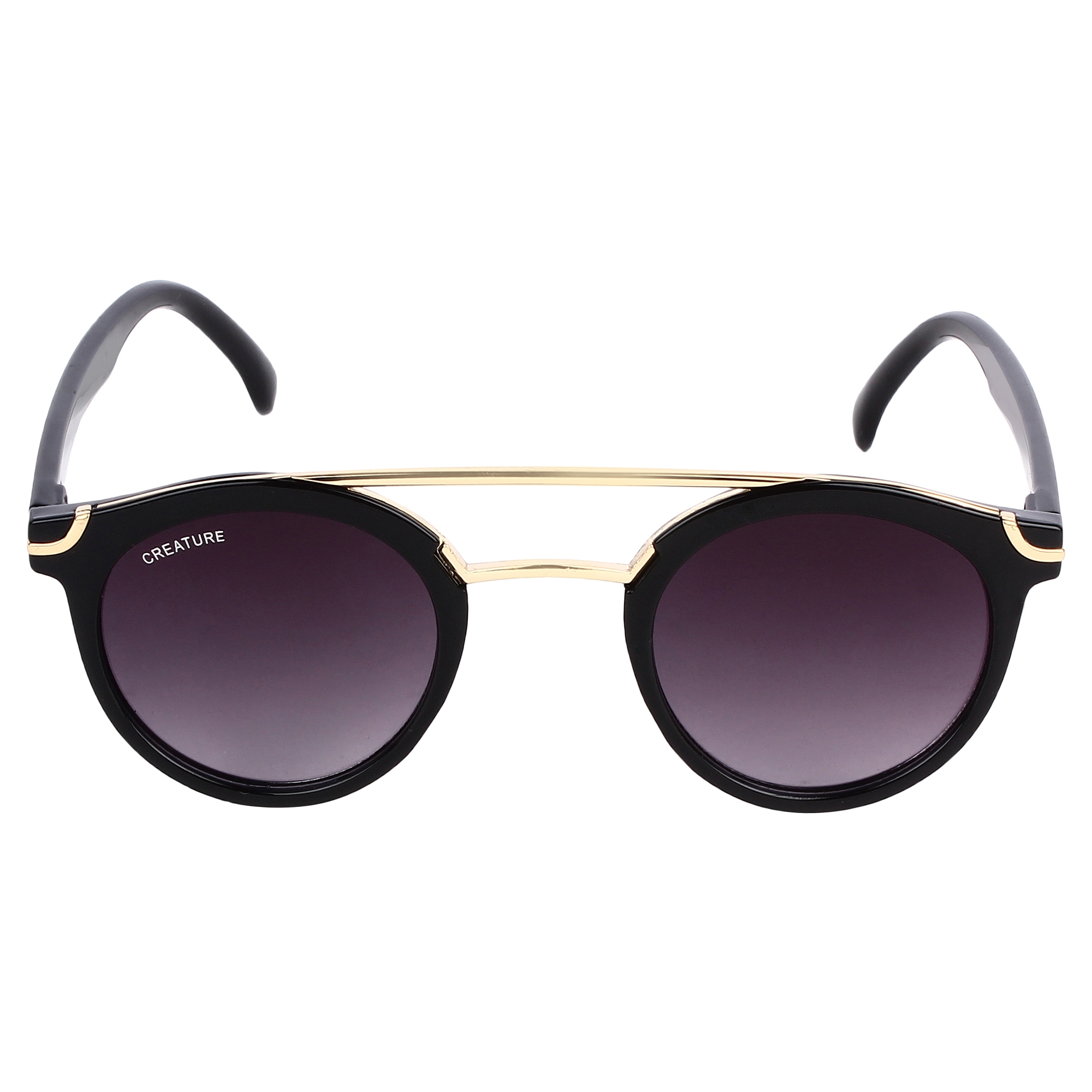 CREATURE | CREATURE Purple Golden Stripped Round Sunglasses (Lens-Purple|Frame-Golden)