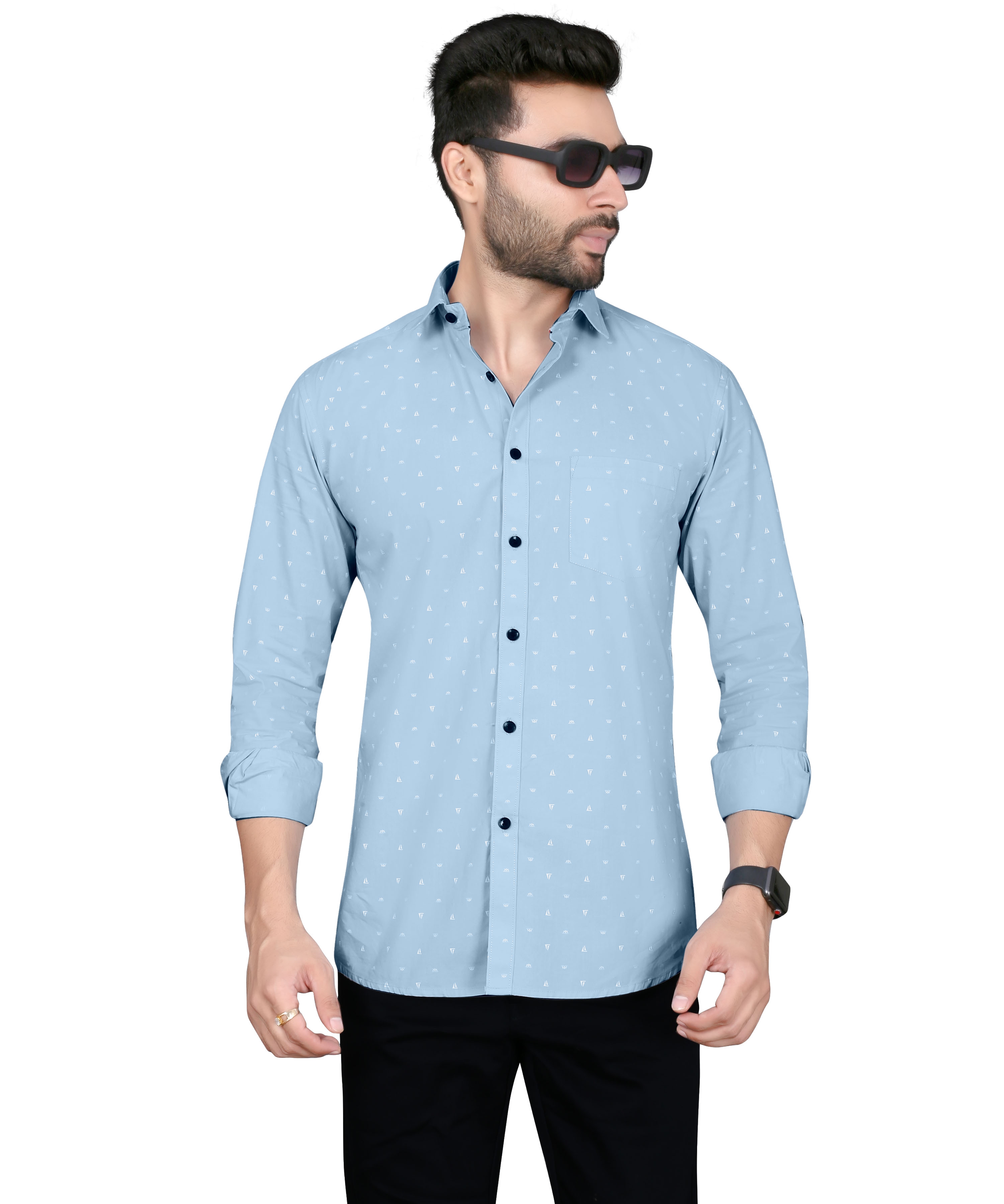 5th Anfold | Blue Printed Casual Shirt