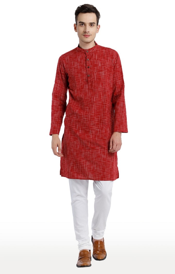 Abhiyuthan | Red Abstract Weave Long Kurta