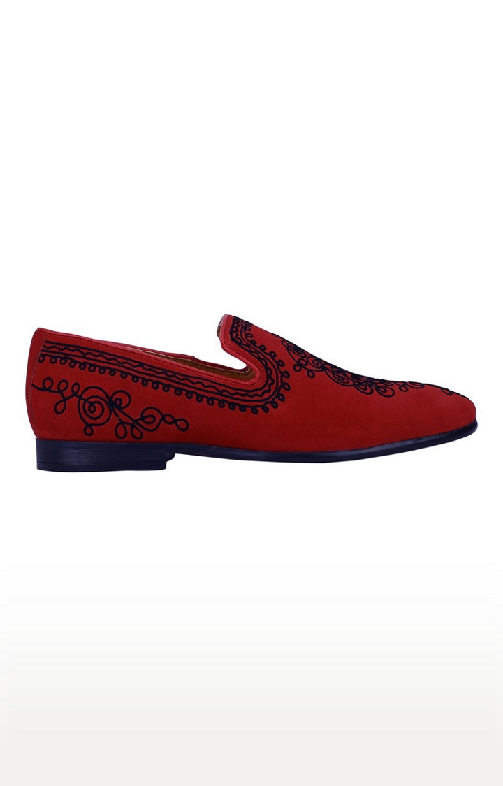 Del Mondo Genuine Leather Red Colour Embroidery Loafer Shoe For Mens