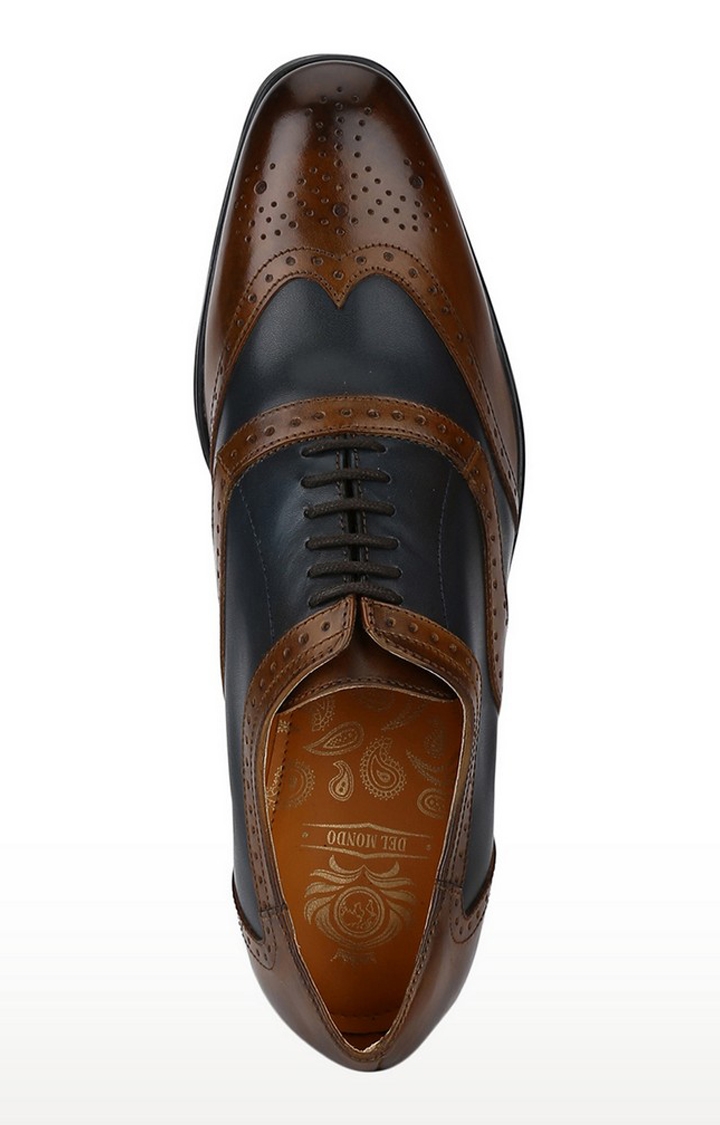 Del Mondo Genuine Leather Tan & Denim Navy Colour Lace Up Brogue Shoe For Mens