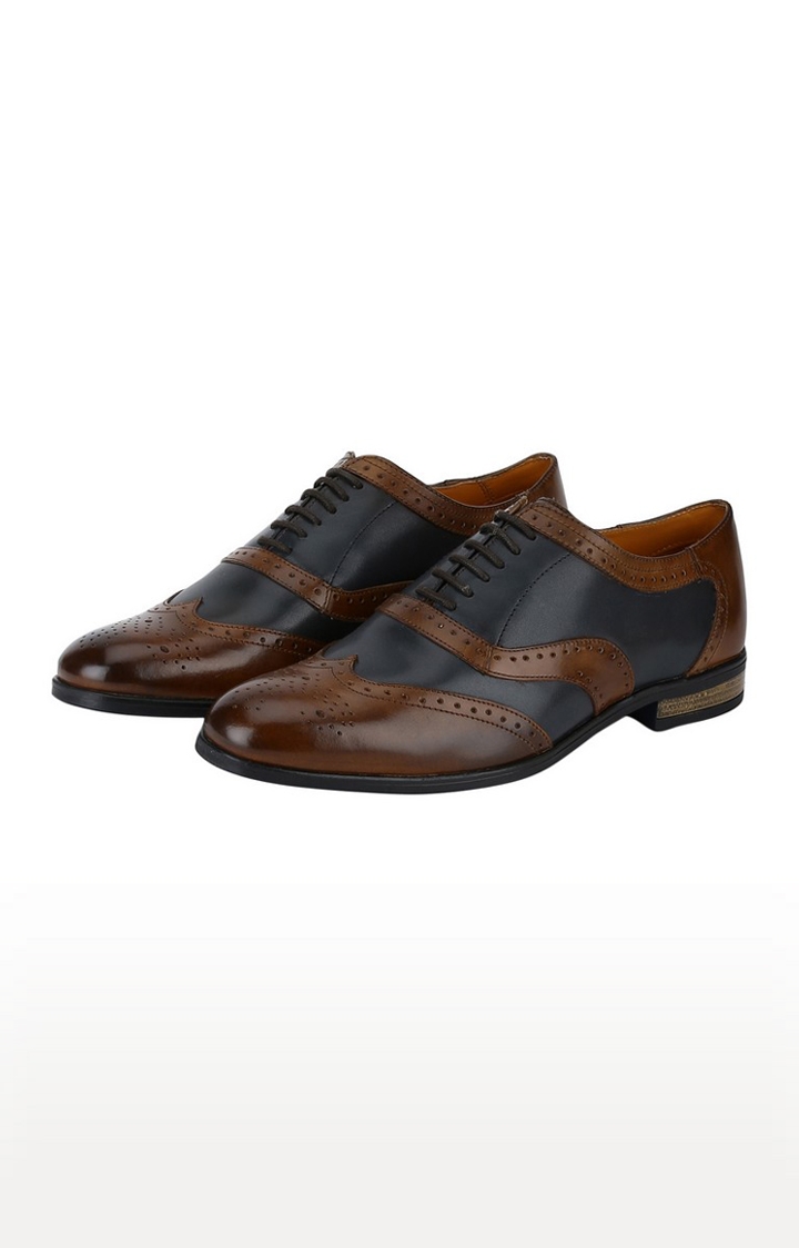 Del Mondo Genuine Leather Tan & Denim Navy Colour Lace Up Brogue Shoe For Mens