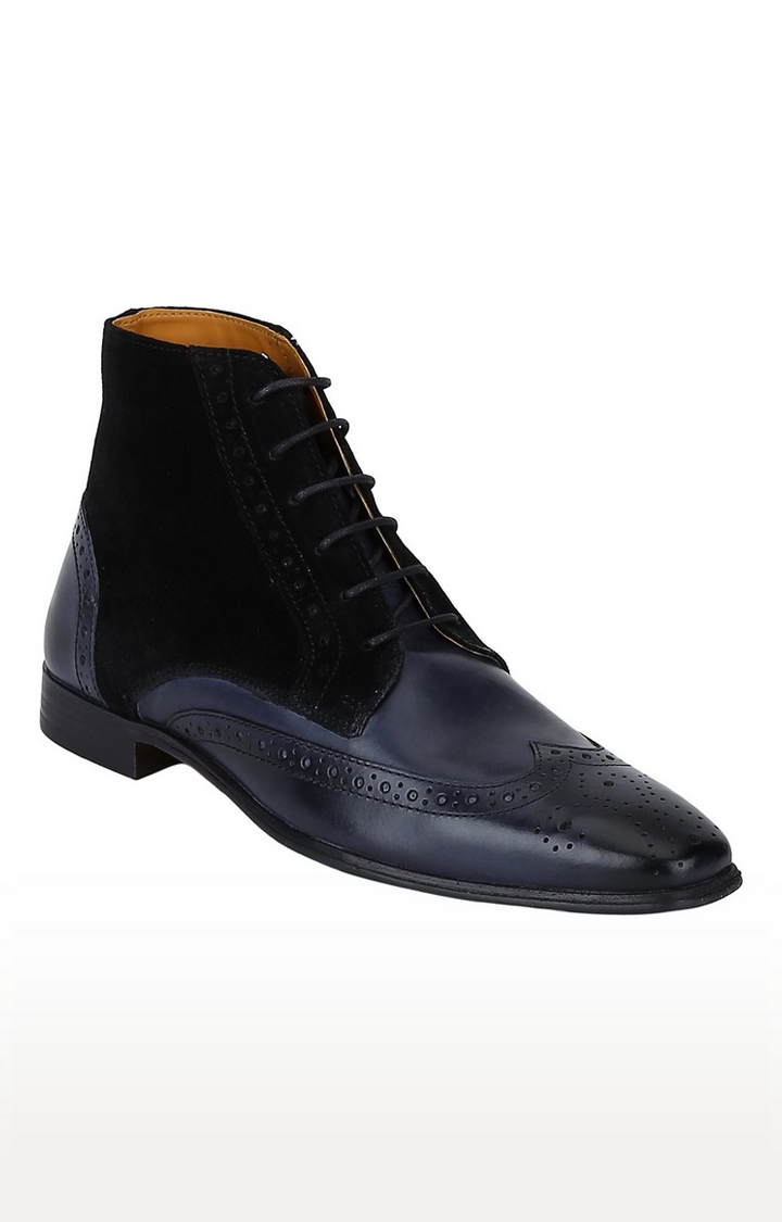 DEL MONDO | Del Mondo Genuine Leather Navy & Black Colour Lace Up Boots For Mens