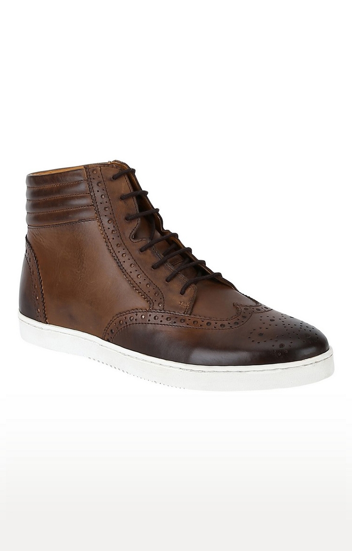 DEL MONDO | Del Mondo Genuine Leather Brown Colour Casuals Sneaker Lace Up Boots For Mens
