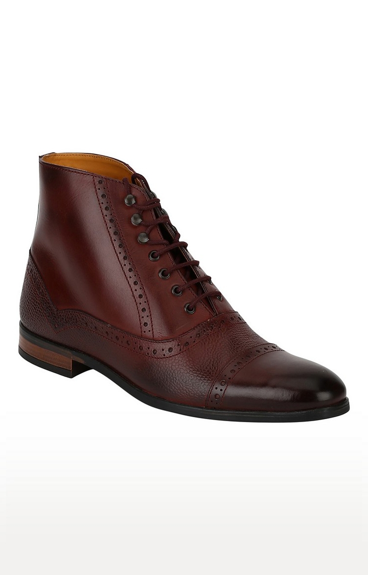 DEL MONDO | Del Mondo Genuine Leather Cherry Bordo Colour Oxford Lace Up Boots For Mens