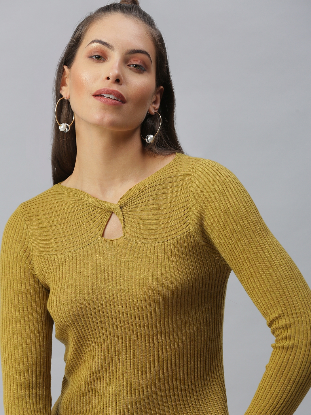 Showoff | SHOWOFF Women's Keyhole Neck Solid Yellow Regular Top