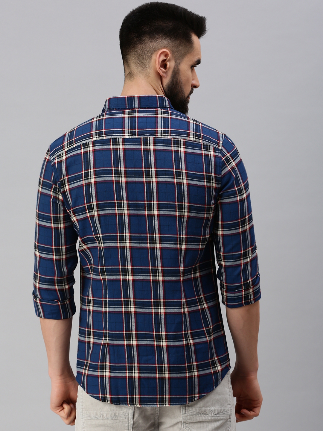 Men's Blue Cotton Checked Casual Shirts