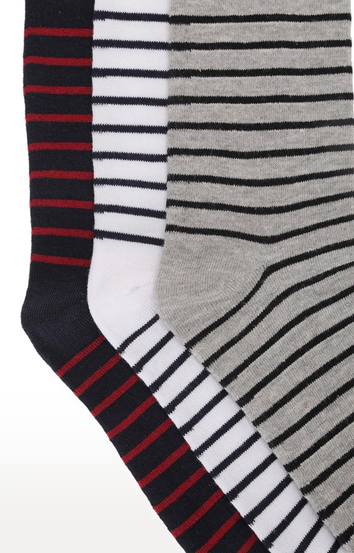 Allen Cooper Multi-Coloured Striped Pack of 3 Crew Socks