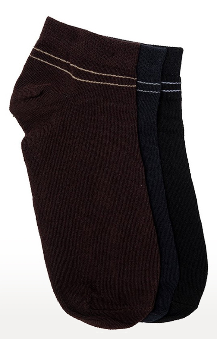 Allen Cooper Multi-Coloured Solid Pack of 3 Ankle Socks For Men