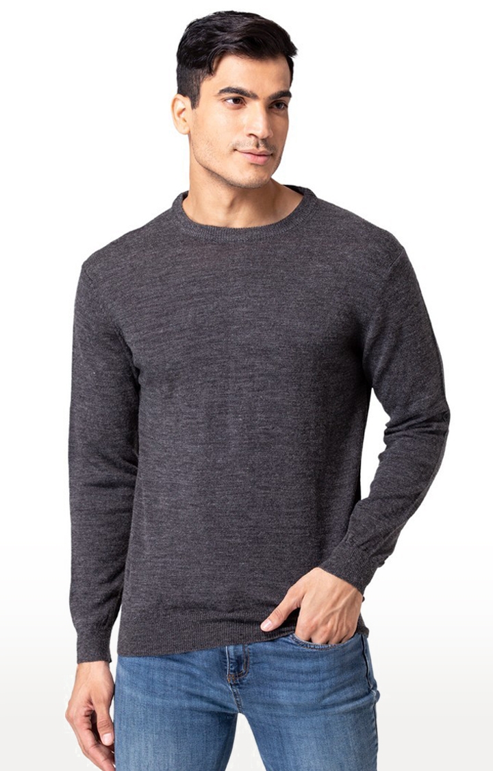 Allen Cooper Grey Melange Round Neck Sweater