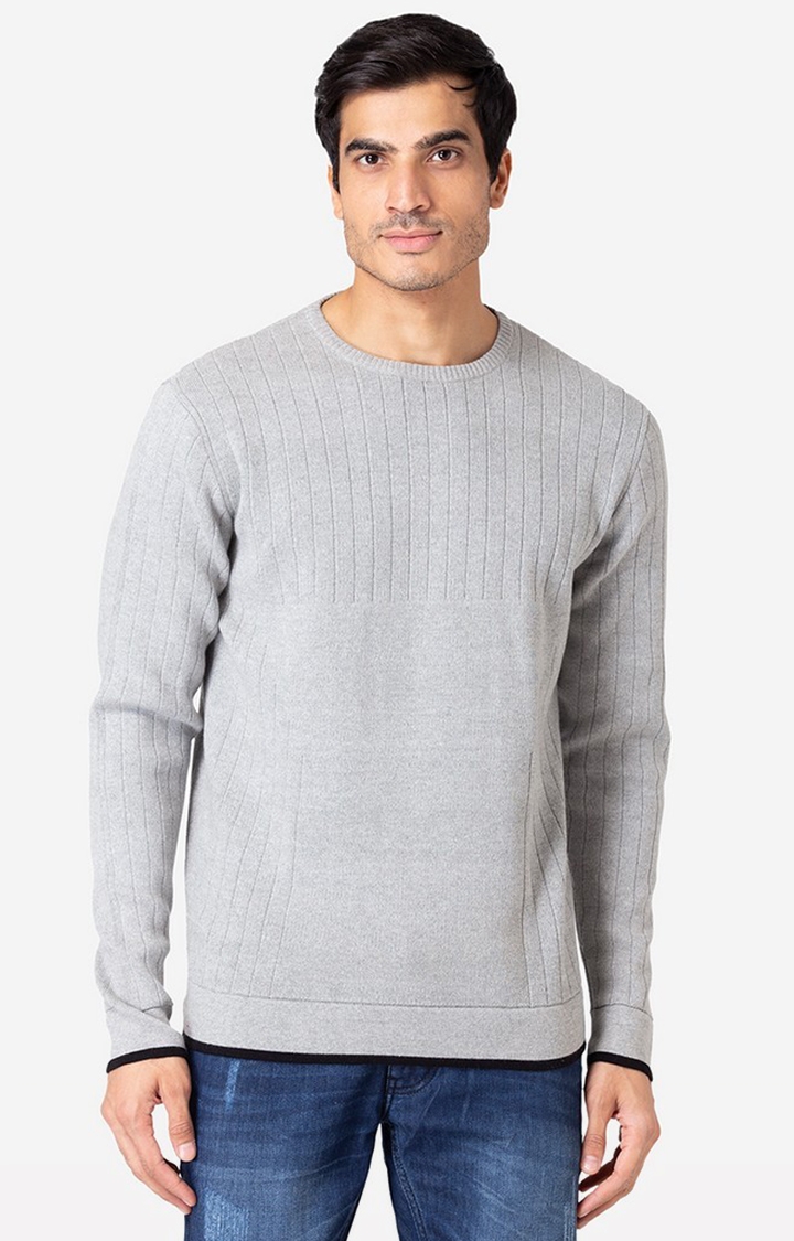 Allen Cooper | Allen Cooper Grey Solid Round Neck Sweater