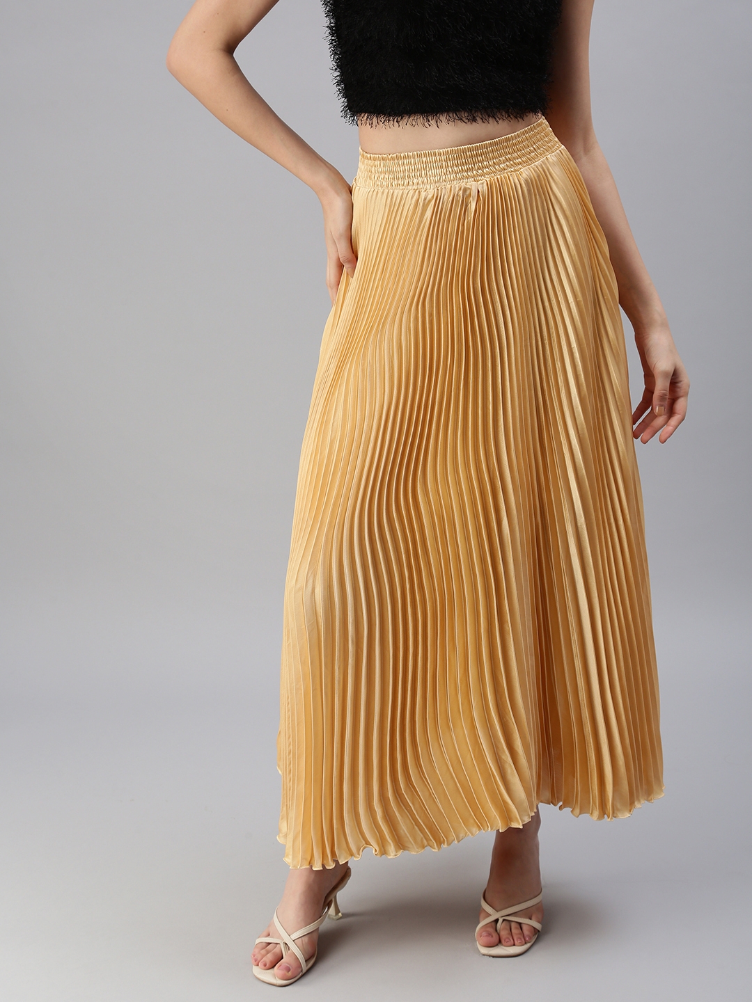 Women's Beige Polyester Solid Skirts