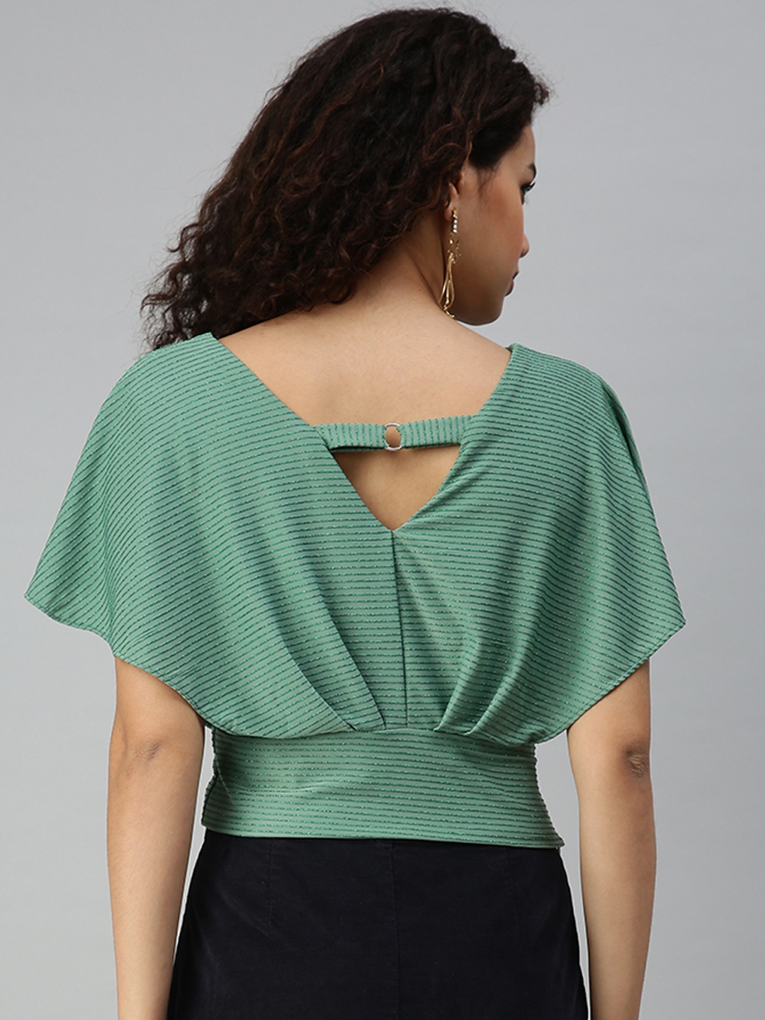 Women's Green Polyester Solid Tops