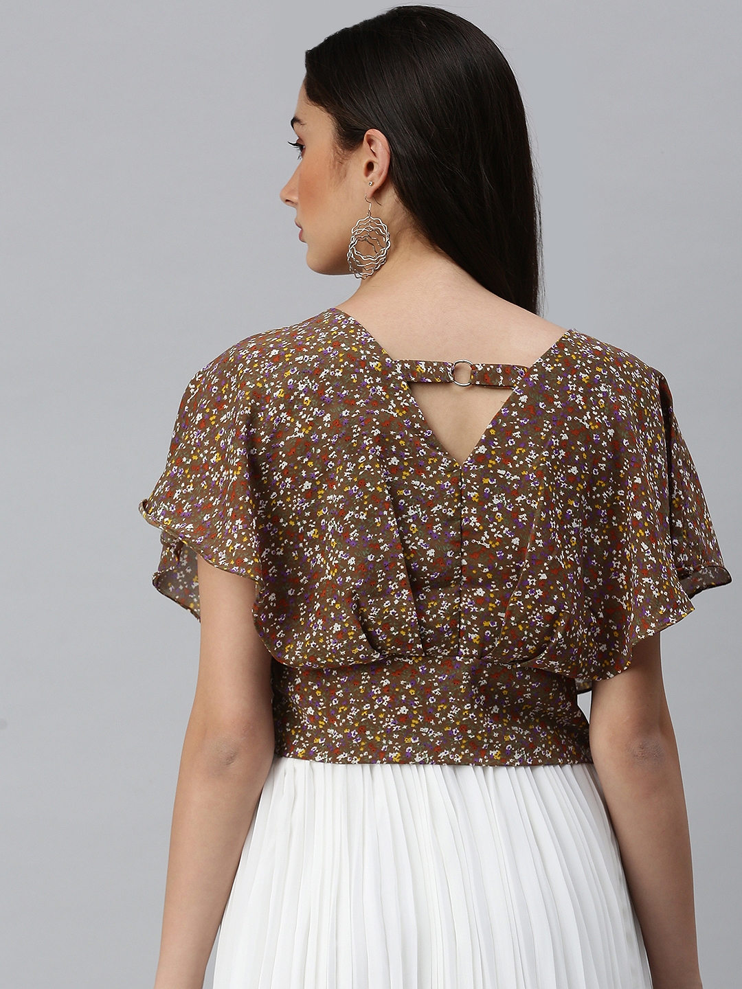 Women's Brown Polyester Floral Tops