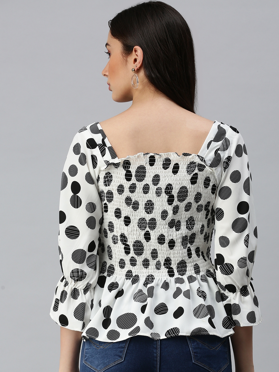 Women's White Polyester Geometrical Tops