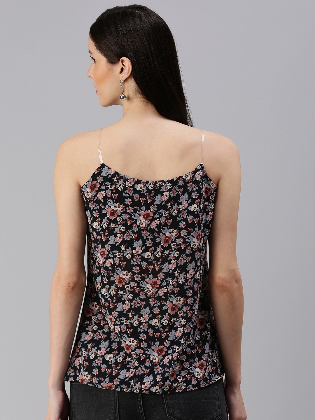 Women's Black Polyester Floral Tops