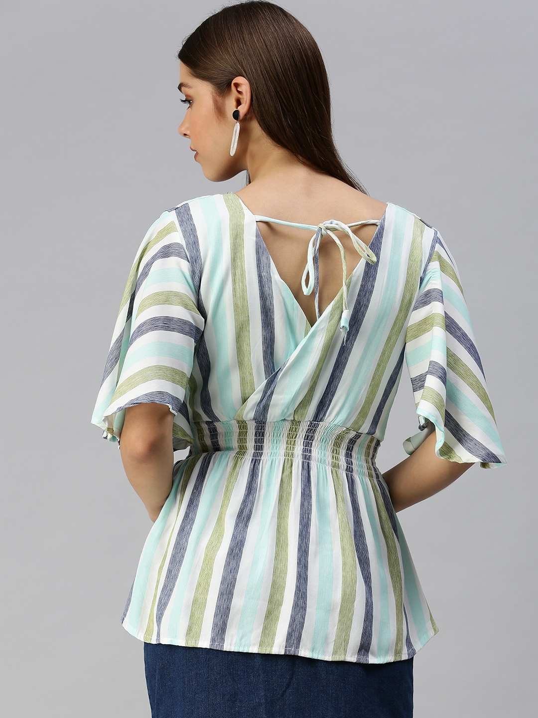 Women's Green Polyester Striped Tops