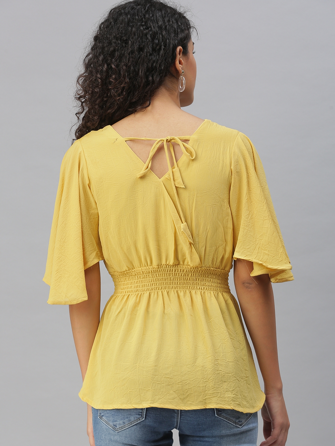 Women's Yellow Polyester Solid Tops
