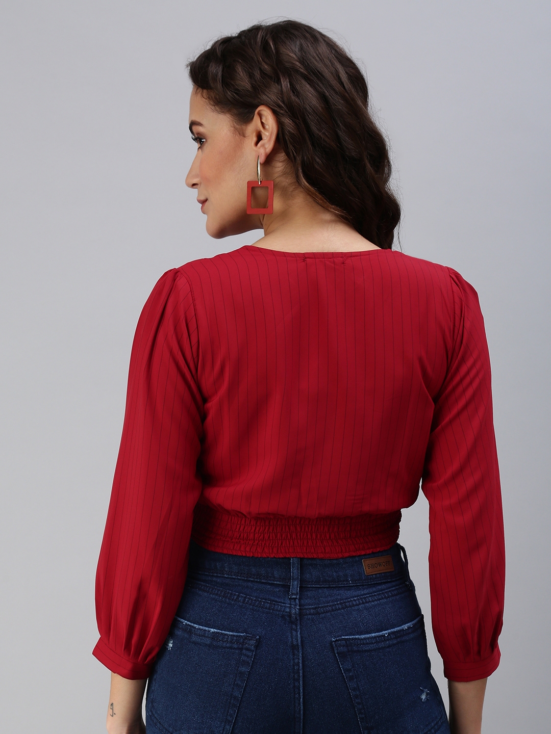 Women's Red Polyester Striped Tops