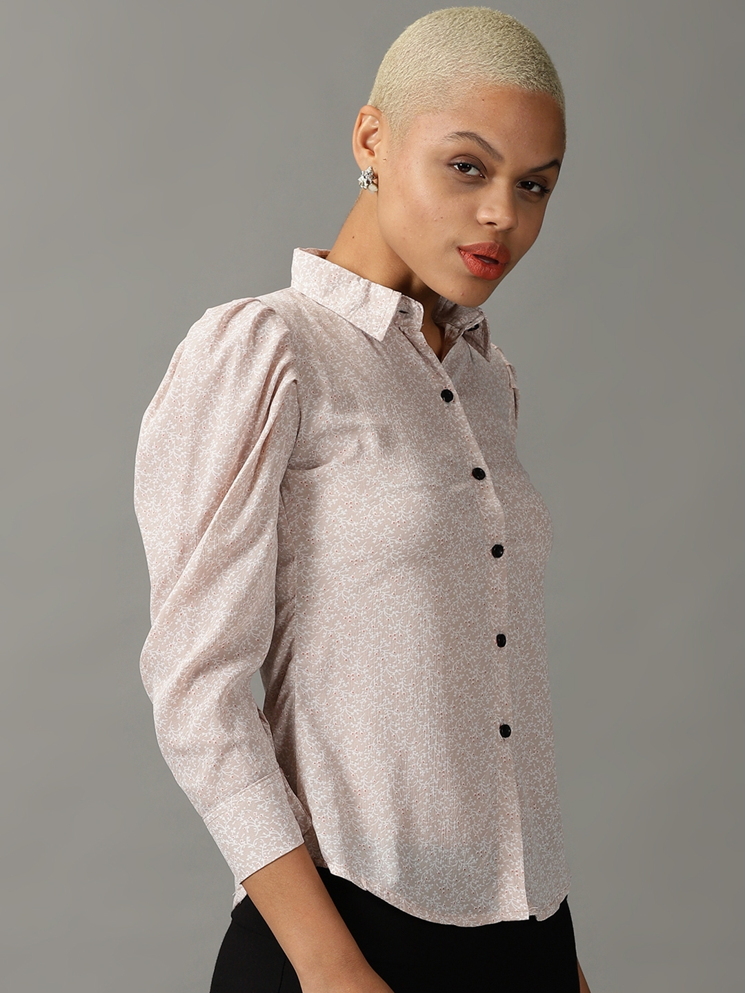 Women's Beige Georgette Printed Casual Shirts