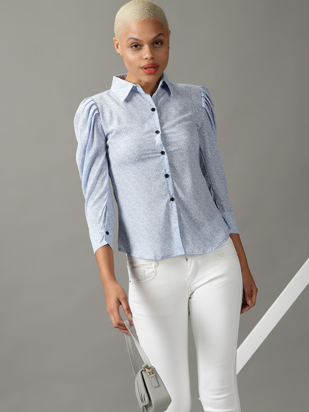 Women's Blue Georgette Printed Casual Shirts